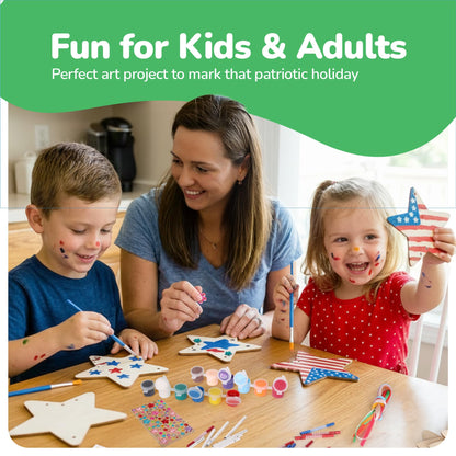 ArtCreativity Patriotic DIY Wind Chime Kit for Kids - 9 Pack - Wooden Wind Chime Set with Paint Kit, Rhinestone Flower Stickers, 105 Stickers, and More - July 4th Arts and Crafts for Kids 3 and Up