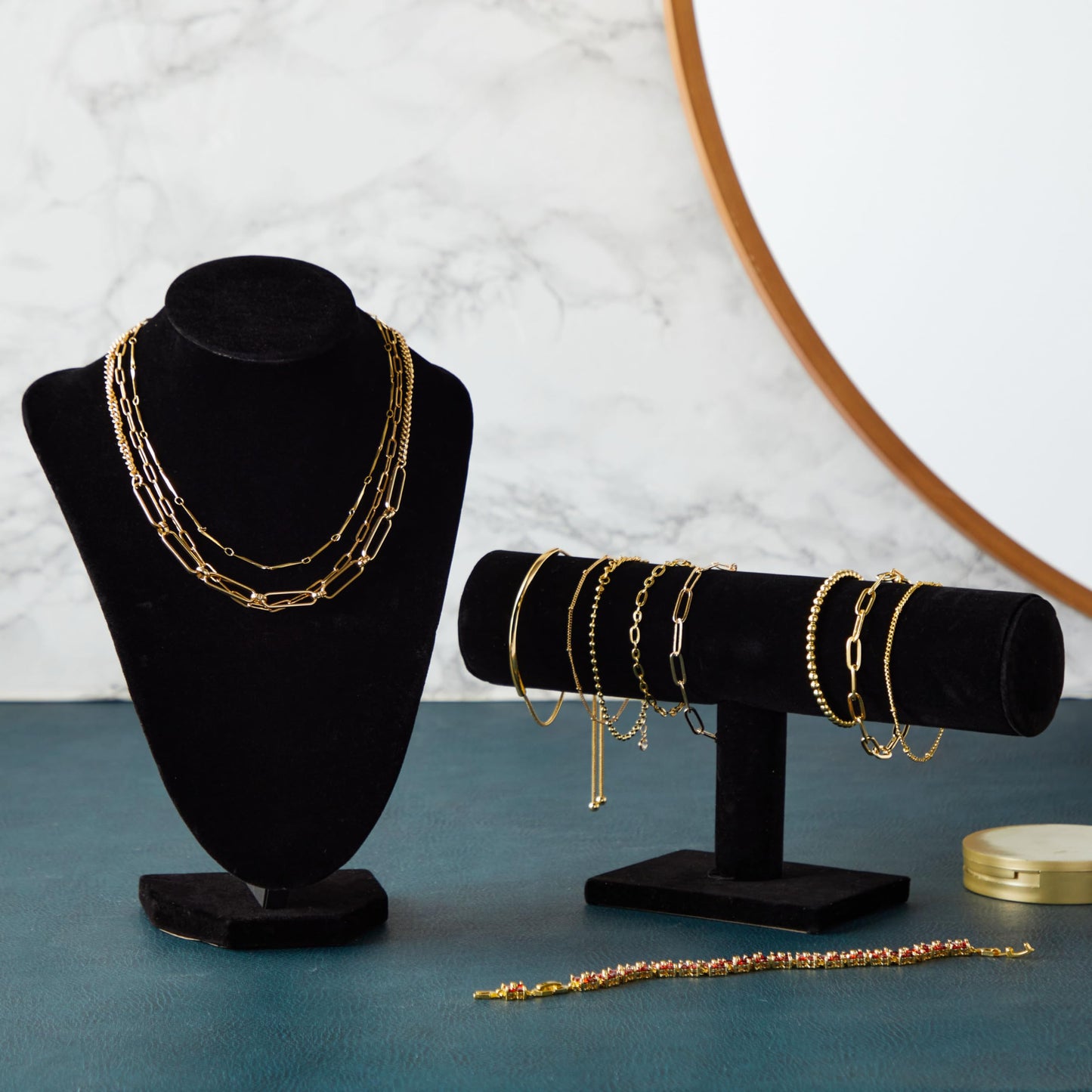 Juvale Necklace Display Stand & Bust Set - 2-Piece, Black Velvet, Modern Freestanding - Necklace Holder Stand & Bracelet Holder Display - Jewelry Showcase for Vendors & Photography