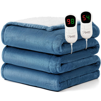 Homemate Heated Blanket Electric Throw - 50"x60" Heating Blanket Throw 1/2/4/6/8 Hours Auto-Off 10 Heat Level Over-Heat Protection Flannel Sherpa ETL Certification