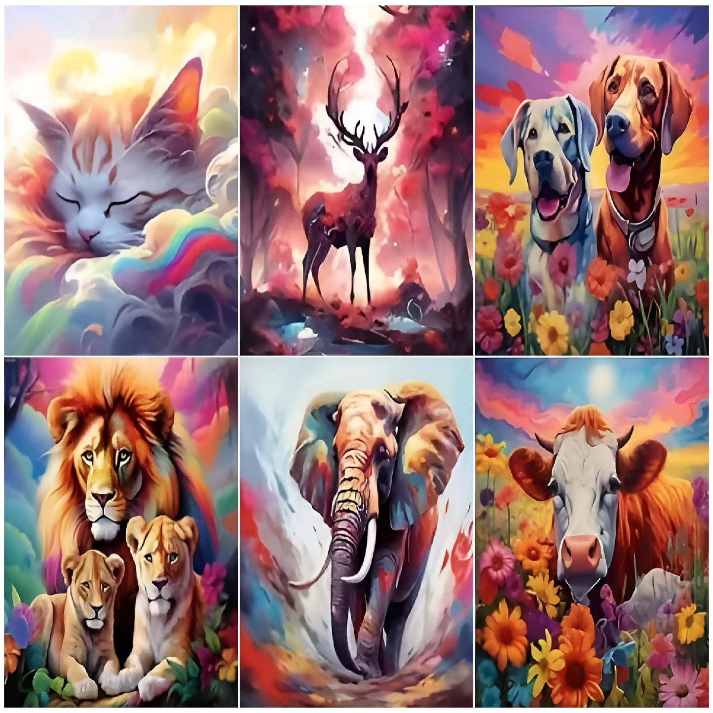 Mowana 6 Pack Animals Diamond Art Kits for Adults- Diamond Painting Kits for Adults Beginners, 5D DIY Full Rhinestone Gem Art for Adults Wall Decor and Gift 16x12inch
