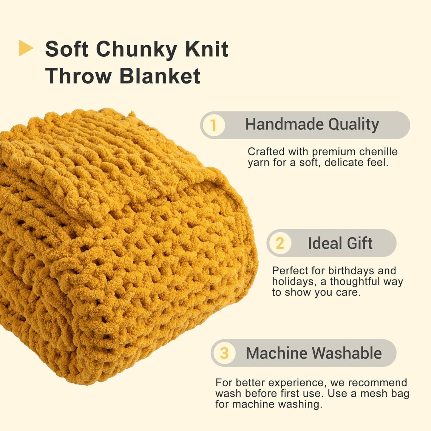 50"x60" Bunnikins & Clover Mustard Yellow Throw Blanket for Couch, Chunky Knit Gold Blanket Throw with Chenille Yarn