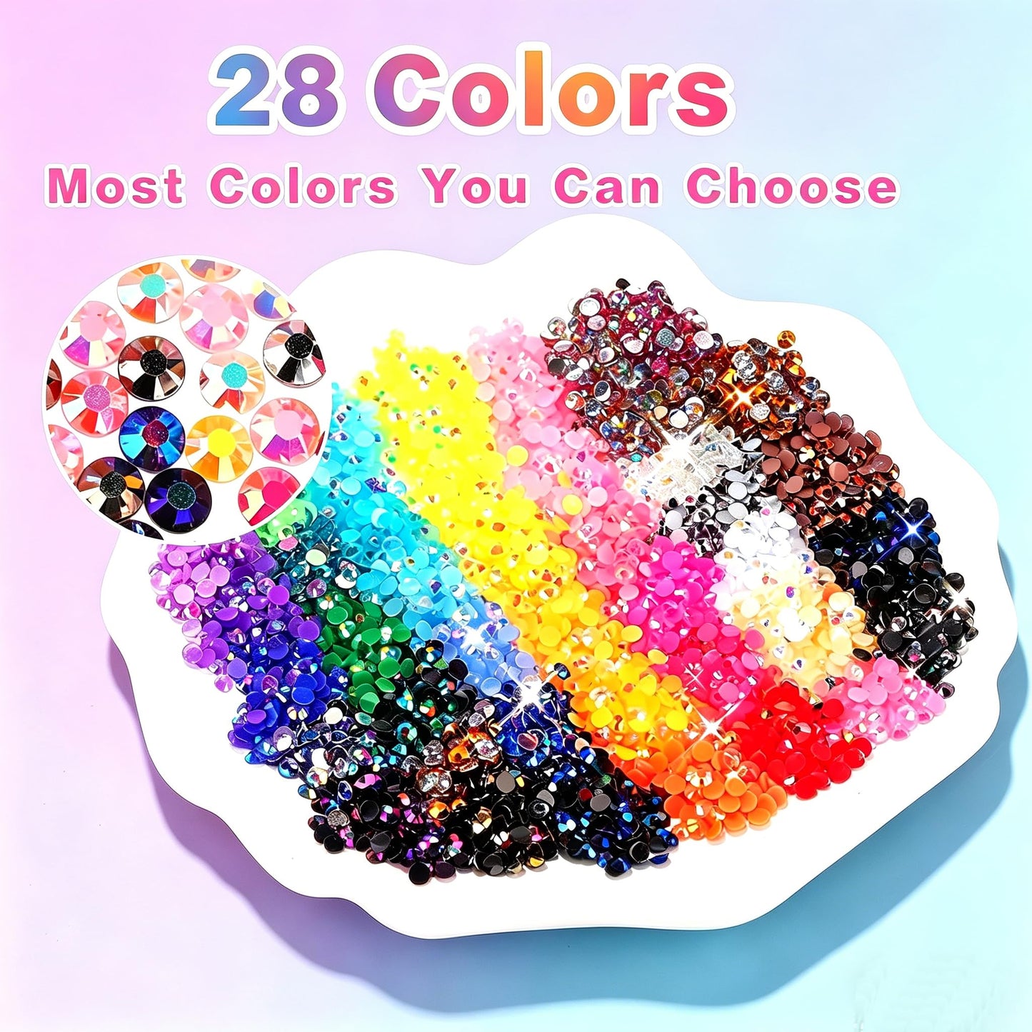 YLPARTCHER 34000PCS 28 Colors Jelly Resin Rhinestones Kit with 3Pcs B7000 Glue, 3mm Flatback Gems for Bedazzling Crafting, Multicolor Diamonds for Clothes Shoes Nail Art Diamond Painting Makeup DIY