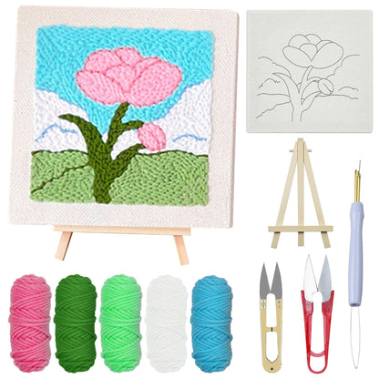 Woohome Punch Needle Starter Kit, Punch Needle Embroidery Kit Frame with Punch Needle Fabric, Hoop, Yarns, Punch Needle for Beginner (Purple Cymbidium)