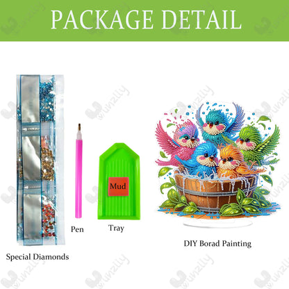 Yunzlly Stand Up Diamond Art Painting Kit, Desktop Gem Painting Ornament Kit for Adults, Tabletop Acrylic Diamond Board Painting (Happy Birds)