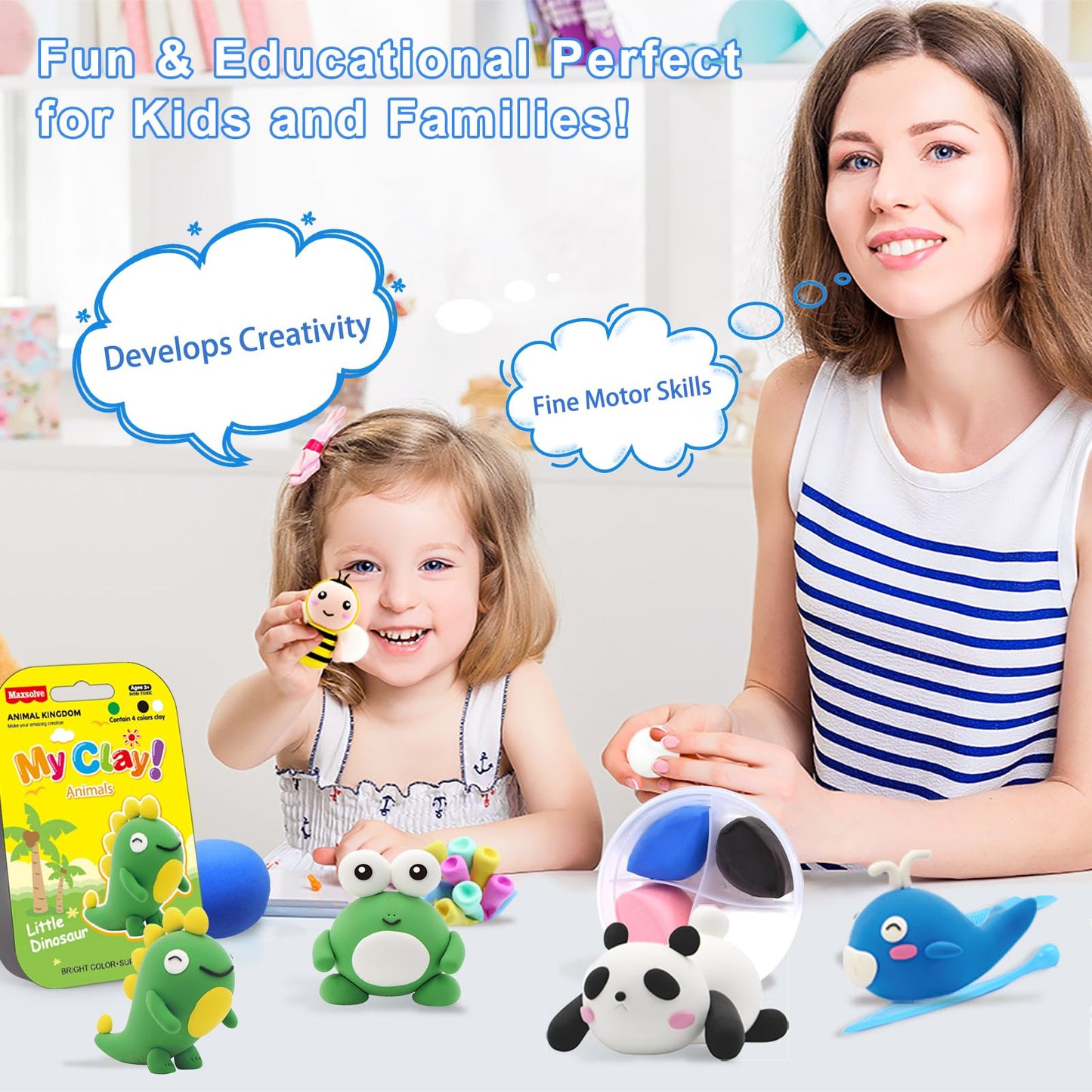 Air Dry Clay Kit for Kids: 12 Animals Modeling Magic Clay Set with Sculpting Tools and Tutorials Safe Non-Toxic & Light Soft DIY Art Craft Molding Clay School Class Home Party Gifts for Boys Girls