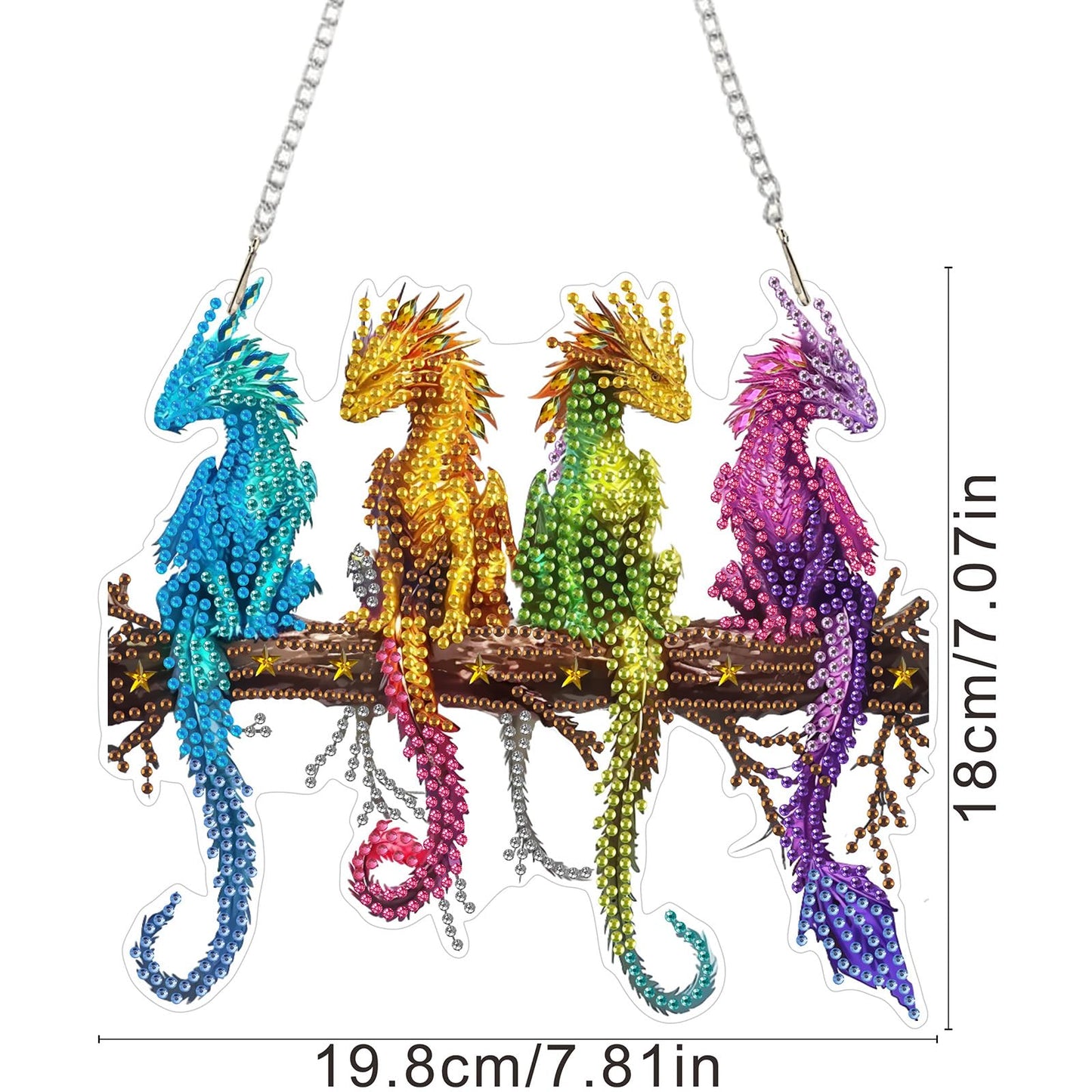 SENQAO Dragon Diamond Art Hanging Kits for Adults Kids, Double Sided DIY Acrylic Diamond Art Painting Window Pendants Home Garden Wall Hanging Kits Hanging Ornament