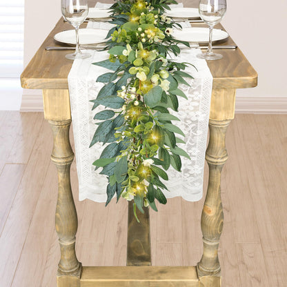 Artgar Eucalyptus Garland with Lights - 6 Ft Greenery Garland - Artificial Silver Dollar Olive Garlands, Spring/Summer Green Garlands for Indoor Outdoor Home Decor Wedding Arches Backdrops Table Decor