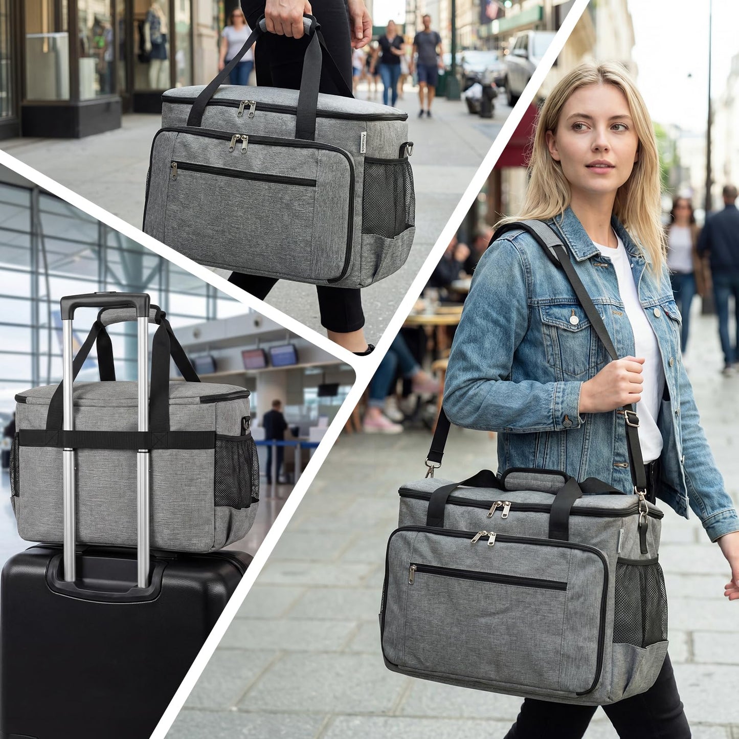 Aiseaulis Sewing Machine Carrying Case with Removable Padding Pad, Portable Sewing Machine Bag with Shoulder Strap for Most Standard Size Singer,Brother,Janome and Sewing Accessories, Grey