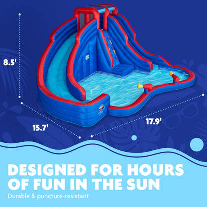 Sunny & Fun Double Dip Inflatable Water Slide Park – Heavy-Duty for Outdoor Fun - Climbing Wall, 2 Slides & Splash Pool – Easy to Set Up & Inflate with Included Air Pump & Carrying Case