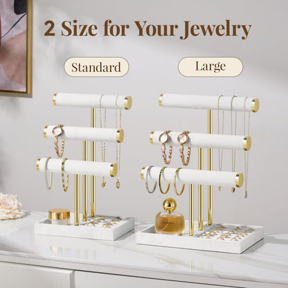 3 Tier Bracelet Holder Display - Detachable T Bar White Velvet Bracelet Holder, Jewelry Holder Organizer for Bracelet, Necklace, Watches, Rings