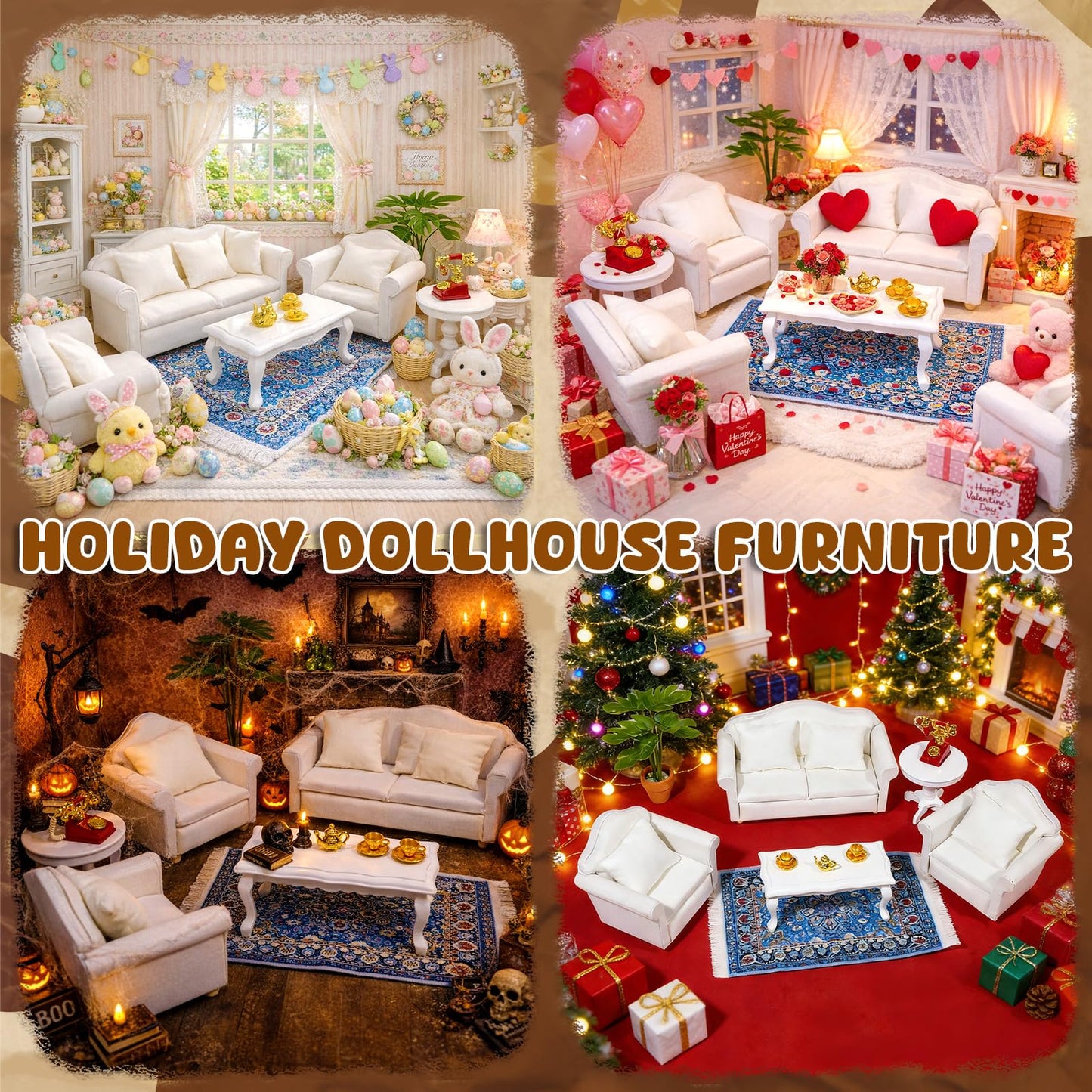 1:12 Scale Miniature Furniture Sofa Set with Pillows Mini Couch Carpet Tea Table for Mini House Acessories Living Room Scene Decor