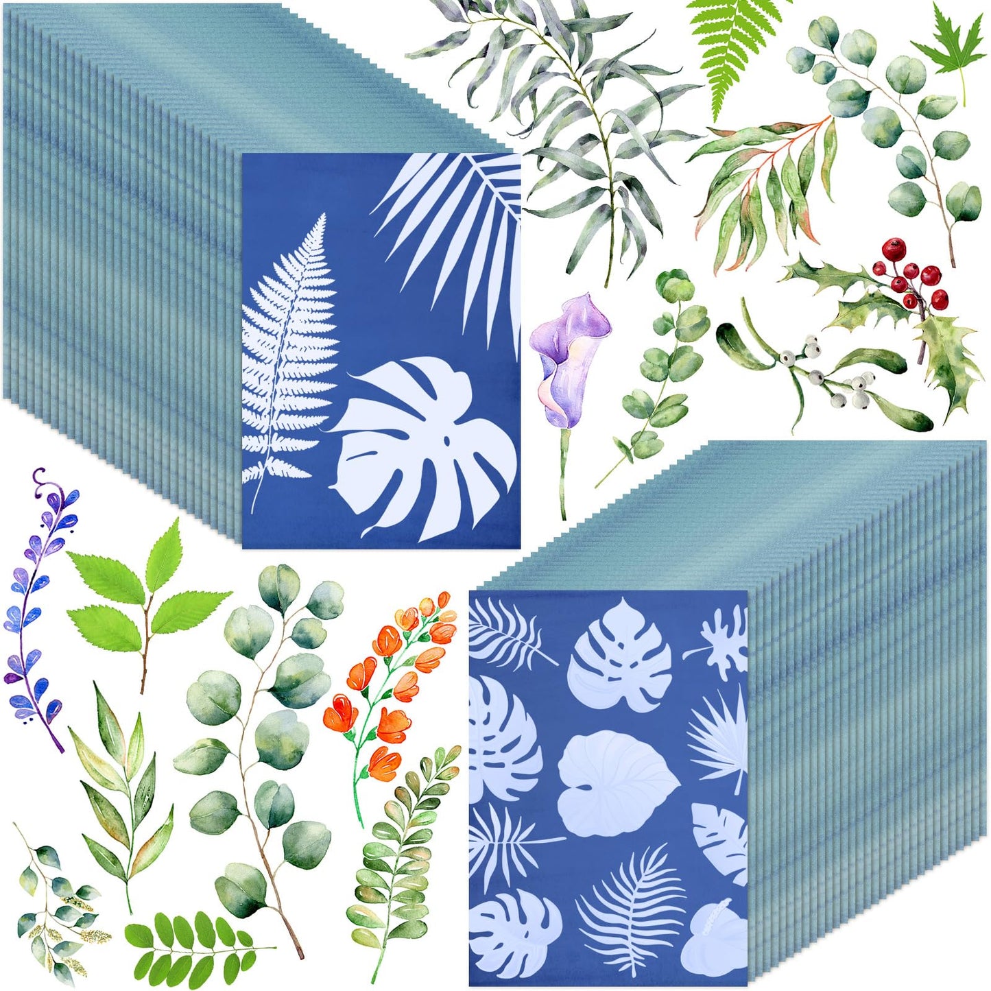 Engrowtic 120 Sheets Sun Print Paper Kit Cyanotype Paper Set High Sensitive White Solar Activated Nature Sun Printing Drawing Kit for Adults Crafts DIY Project