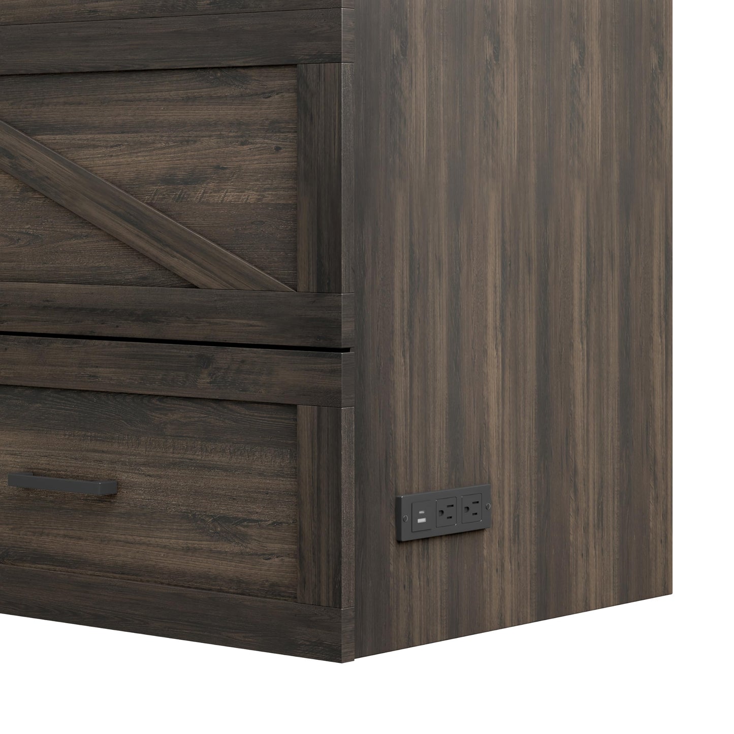 Bellemave Full Size Murphy Bed with Charging Station and Storage, Farmhouse Murphy bedframe with Foldable Panel, Noisy Free, for Guest Bedroom, Living Room, Office, Rustic Gray