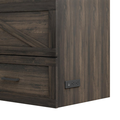 Bellemave Full Size Murphy Bed with Charging Station and Storage, Farmhouse Murphy bedframe with Foldable Panel, Noisy Free, for Guest Bedroom, Living Room, Office, Rustic Gray