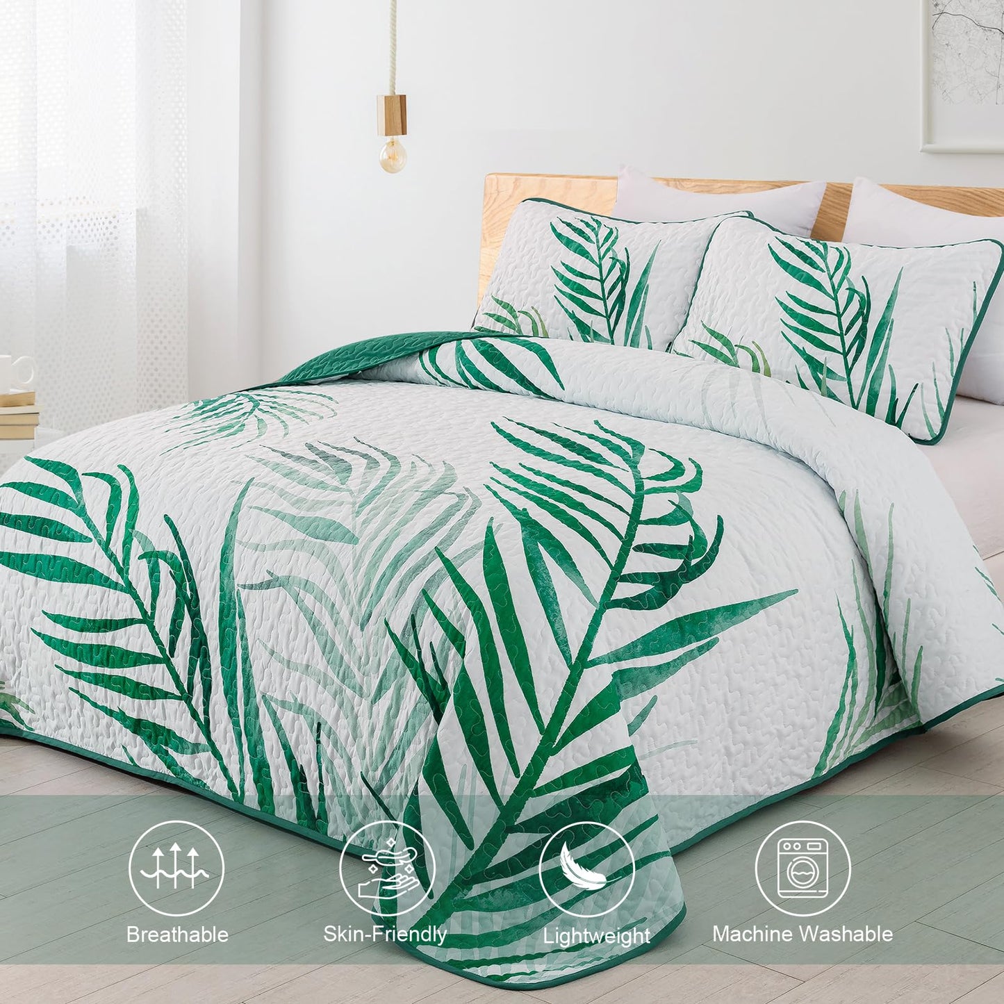 Goodidea Quilts King Size Bedding Set, Sage Green Bedspreads King Size 3 Piece Lightweight Soft Microfiber Reversible Coverlet Floral Quilt Set with Pillow Shams for All Season (King, 104"X90")