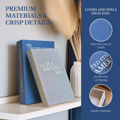 BRITTANY HILLS Set 2 Patriotic Decorative Books - of Beautiful Linen Book Boxes For Your Coffee Table, Bookshelf