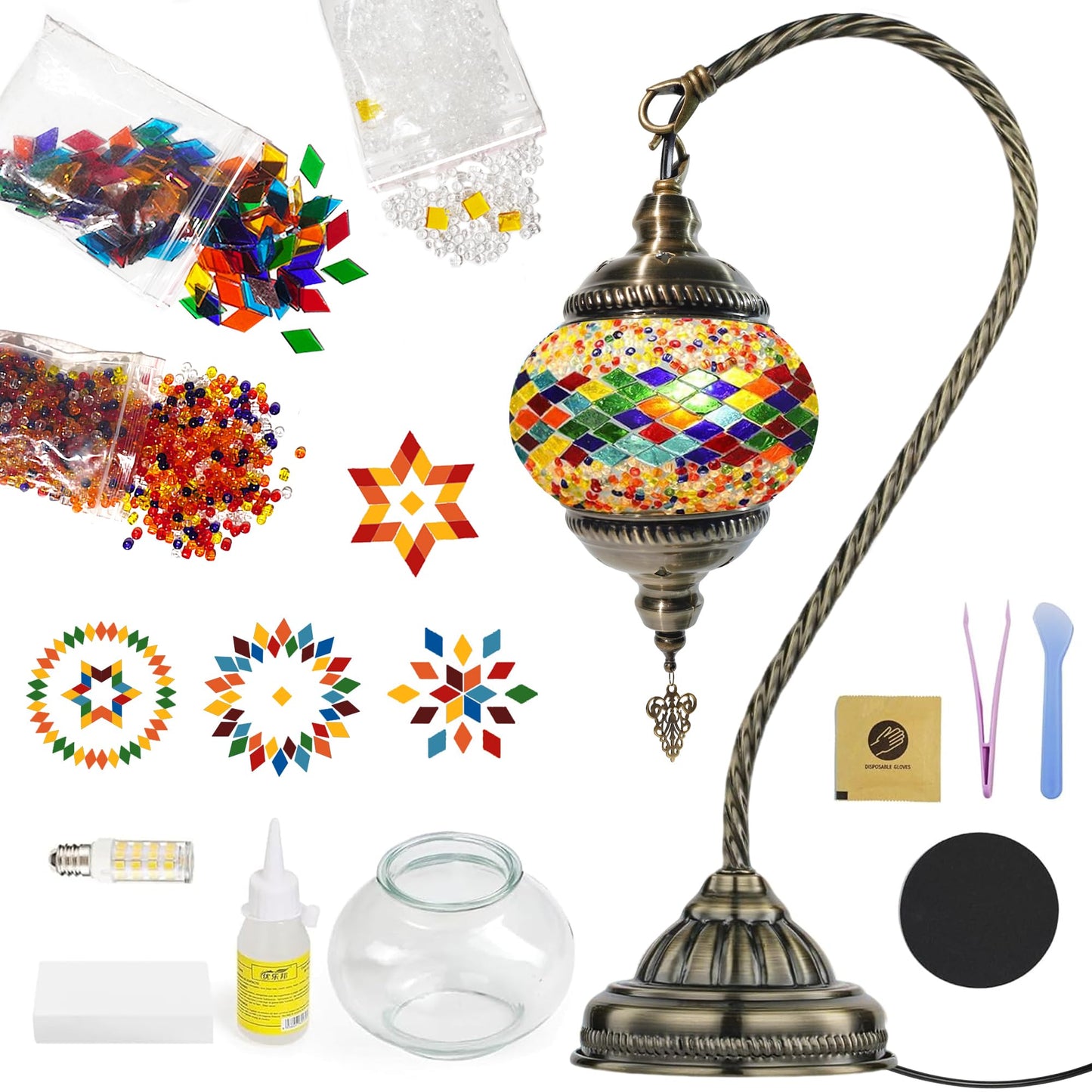 LOZNDA DIY Turkish Mosaic Lamp Kit, Bedside Turkish Lamp Bohemian Moroccan Unique Gift Idea, Mosaic Art & Craft Project Kits for Adults & Teens for Living Room (Prism Aura)