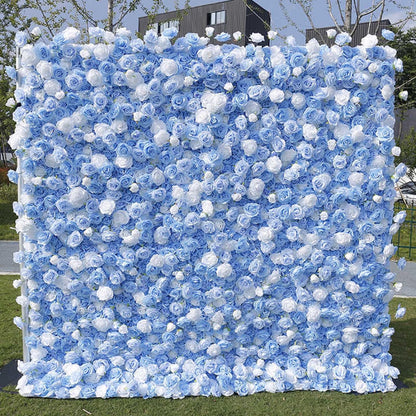 Artificial Flower Wall Backdrop Panels,Blue And White Roses Handmade Romantic Large Fabric-Based 3D Simulated Flower Wall Background Wall,Wedding Decoration Props Decorative C,3m*3m/10*10FT
