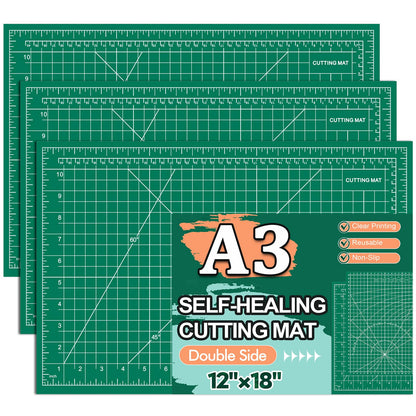 Self Healing Cutting Mat 3 Packs, 12×18 Inch Fabric Cutting Mats for Crafts, Double Sided Sewing Boards for Quilting Hobby Scrapbooking 5 Layers