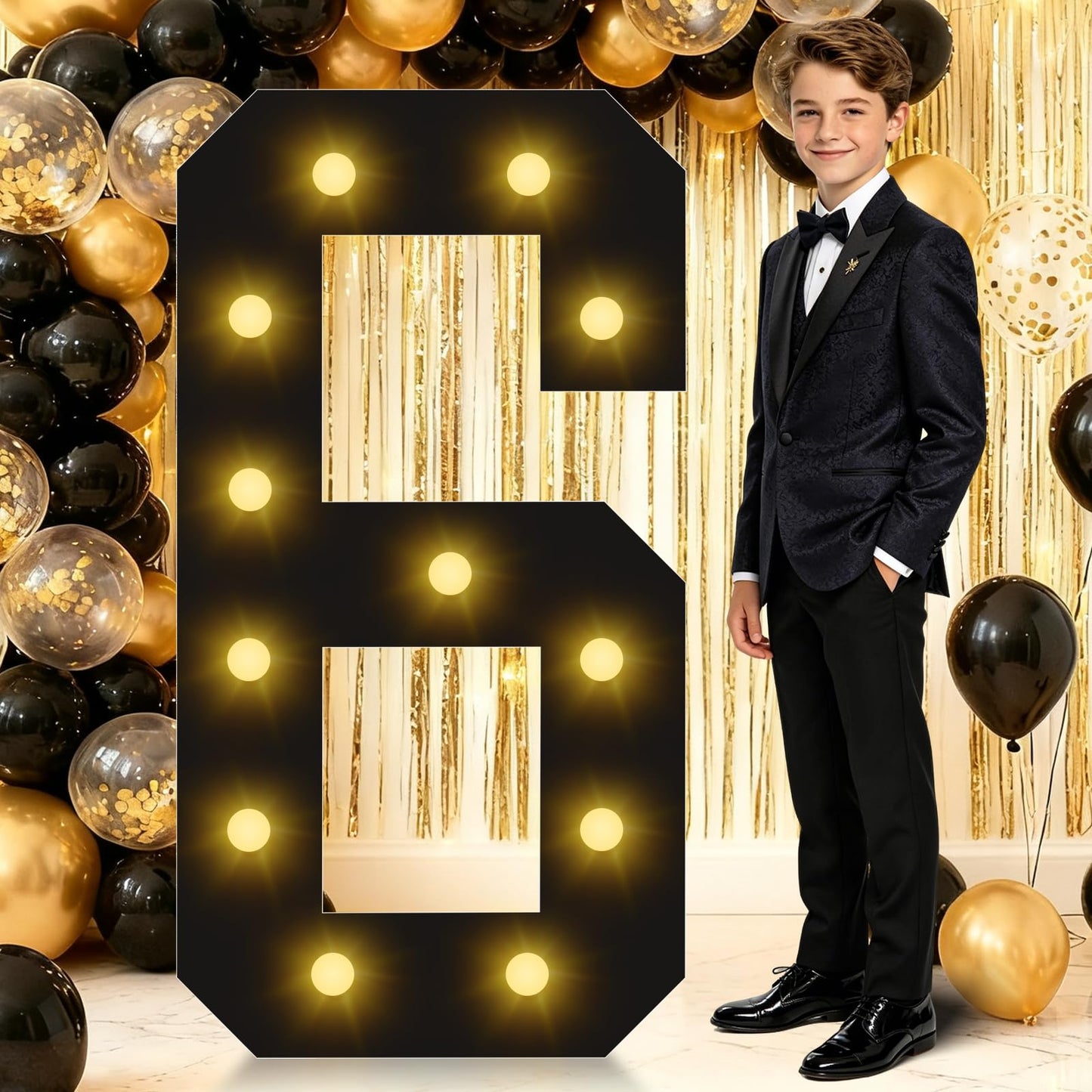 4FT Marquee Light Up Numbers, Black Giant Marquee Number 6, Pre-Cut Foam Board Set Can Be Used for Birthdays,Weddings,Party Anniversaries