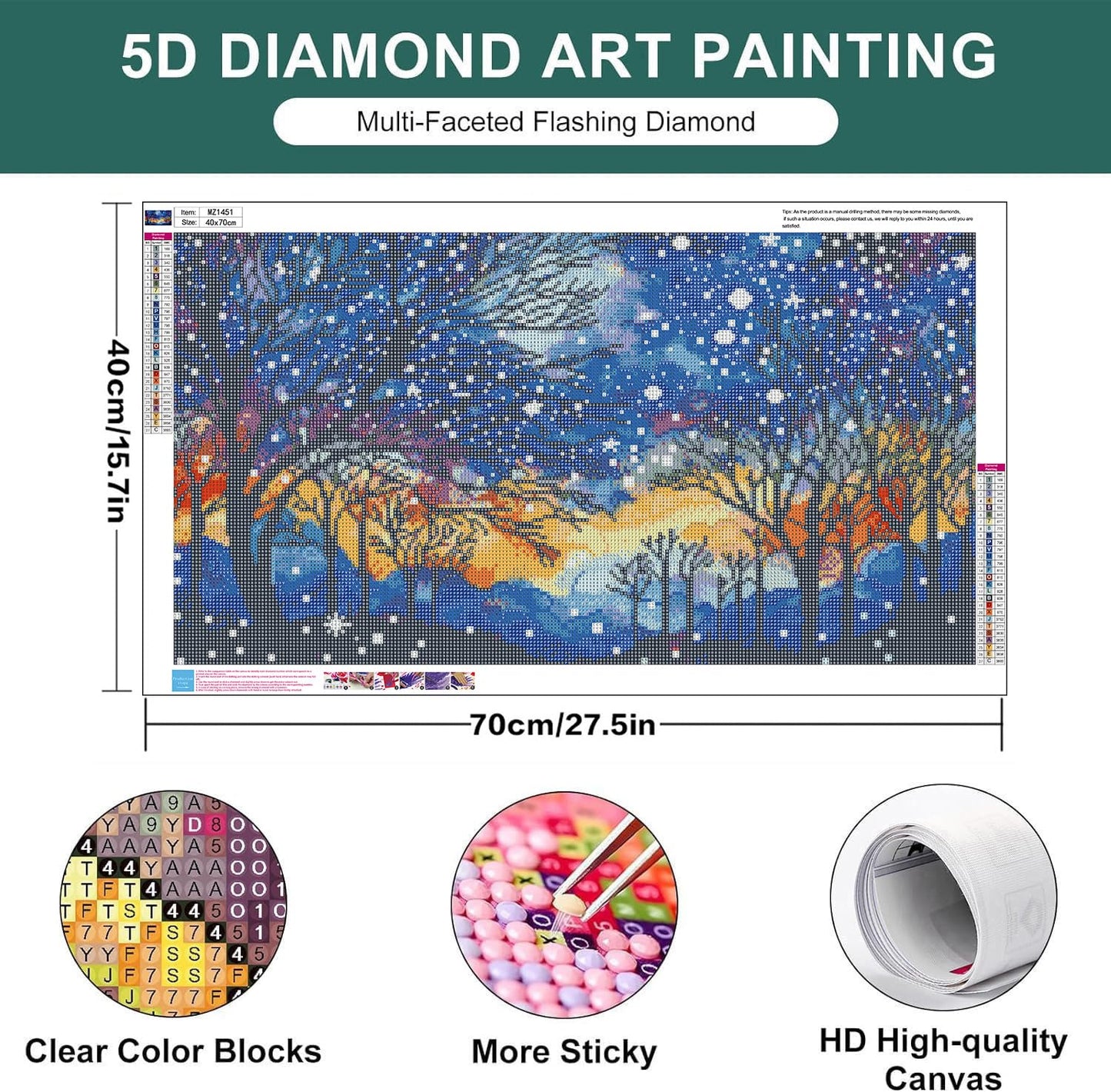 Zythron Large Diamond Art, Diamond Art Kits for Adults Beginner, Landscape Large Diamond Painting 5D DIY Full Round Gem Crystal Art Paint by Diamond, Home Wall Decor 27.5 X 15.7 inch