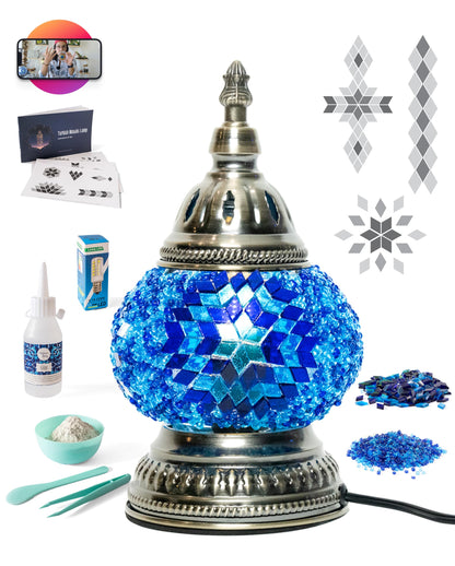 KRAFTSTORIES DIY Turkish Mosaic Lamp Kit – Create Your Own Colorful Glass Table Lamp | Handmade Arts & Crafts Kit for Adults | Moroccan Boho Unique Gift Idea, Includes All Materials (Blue)