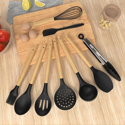 Silicone Cooking Utensils Kitchen Utensil Set - 446°F Heat Resistant Silicone Kitchen Utensils Set, Spatula,Turner Tongs, Spoon, Brush, Whisk,Kitchen Gadgets for Nonstick Cookware, BPA Free (Gray)