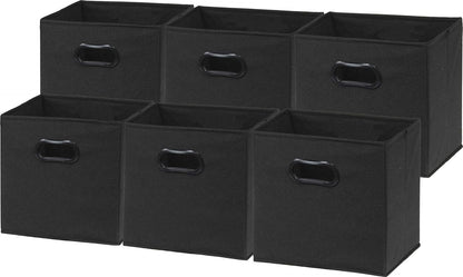 Simple Houseware Foldable Cube Storage Bins - 11-Inch Black Fabric Organizers with Handles | 6-Pack for Closet & Shelves