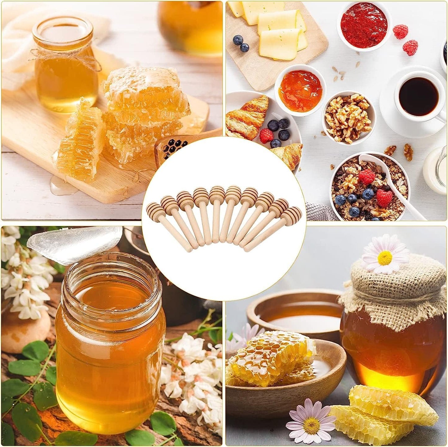 LepoHome 50Pcs 6 Inch 6 Inch Honey Dipper Sticks - Wooden Honey Dipper, Mini Honeycomb Stick, Honey Stirrer Stick