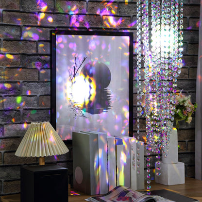 Blushtier Crystal Garlands Acrylic Octagon Bead Strands 14mm Iridescent Clear Diamond Hanging Chandelier Chain Ornament String for Wedding Manzanita Centerpiece Holiday Party(33 ft)