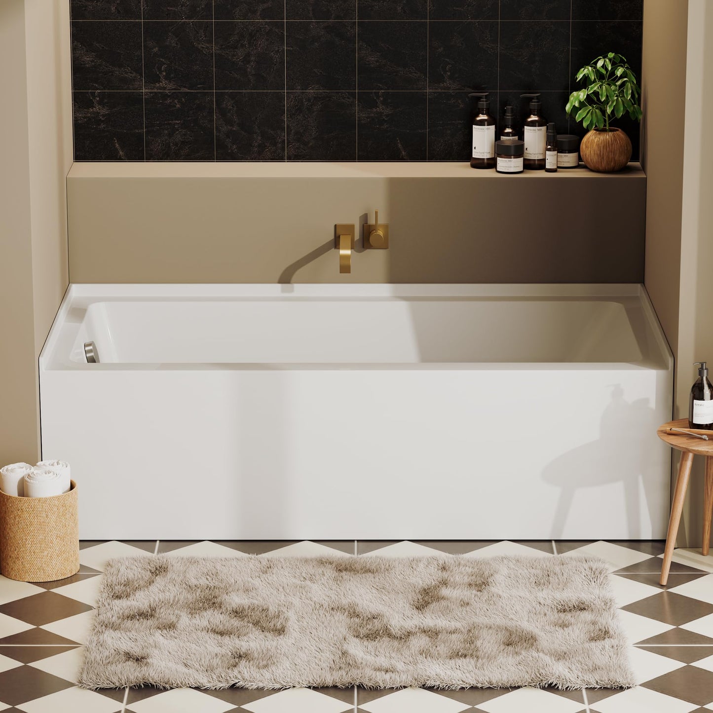 DeerValley 60" x 30" Alcove Acrylic Bathtub, Left Drain Integrated Apron Soaking Bath Tub, Ergonomic Deep Soak Tub with Pop-Up Drain and Integrated Overflow System, White, DV-1T0195L