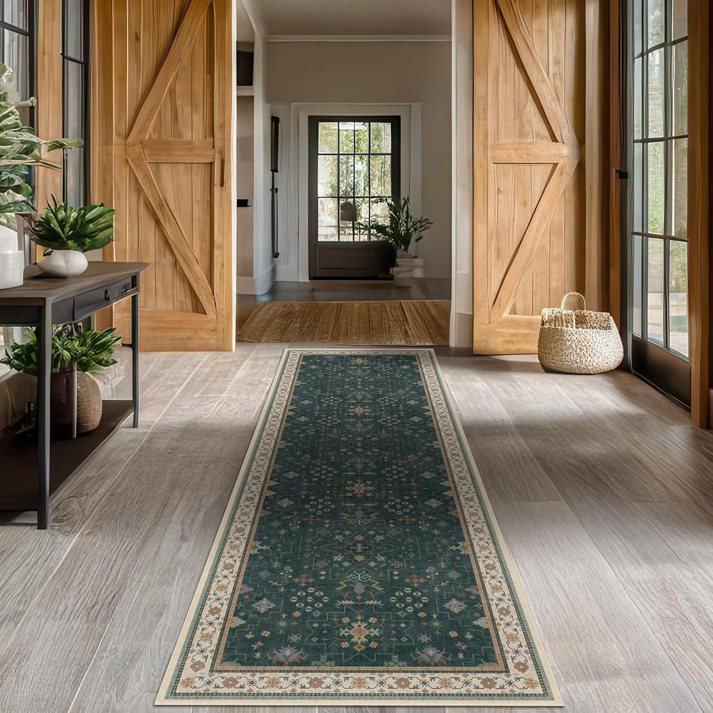 Regine Switzerland Dark Green Washable Runner Rug - 2'6"x10' Non-Skid Indoor Carpet for Hallway & Entryway