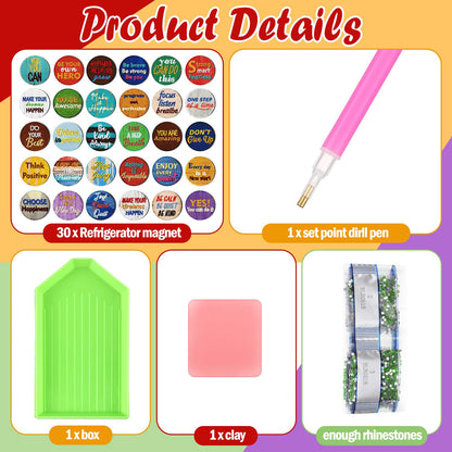 Motipuns 30 Pcs Inspirational Diamond Art Kits Magnetic Motivational Diamond Painting Magnets Kits Positive Affirmation 5d DIY Art Fridge Magnet Refrigerator Sticker for Adult Beginner Home Car Garage
