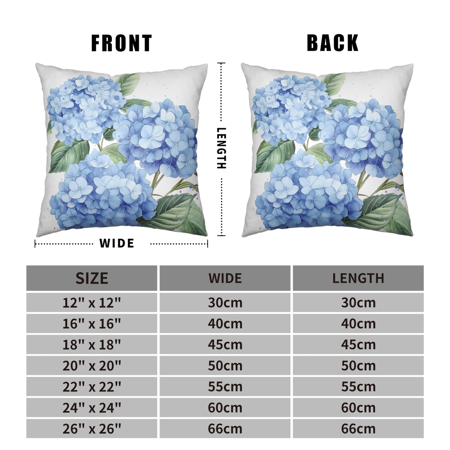 Kwlegh Blue Hydrangea Pillow Covers 18x18 Set of 2 Spring Summer Decorative Pillow Covers Flower Throw Pillow Case Square Cotton Linen Cushion Case for Outdoor Living Room Couch Sofa