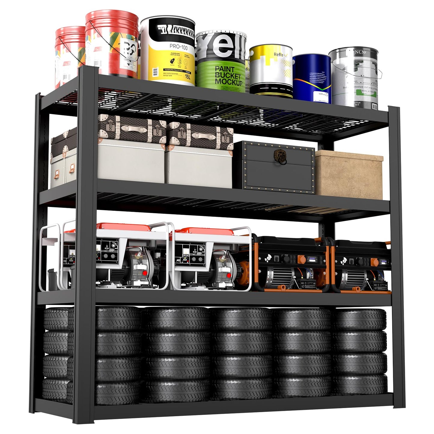 YWTA 71" W x 71" H Industrial Shelving,4000LBS Garage Storage Shelves,4 Tier Adjustable Metal Shelving,Heavy Duty Shelving for Factory, Garage,Warehouse,Barn (2)