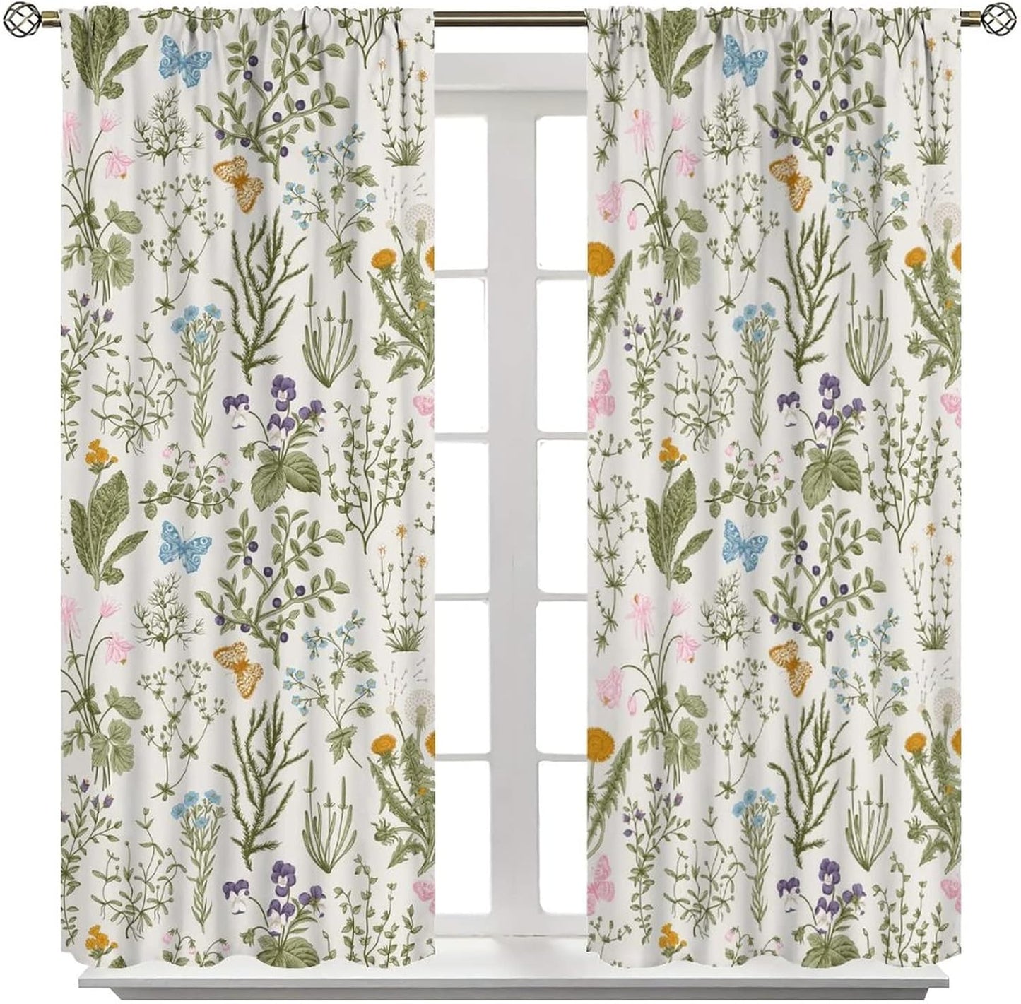 GoDazzling 52x84in 2 Floral Blackout Windows Curtains, Vintage Garden Plants Herbs Flowers Botanical Classic Design Art