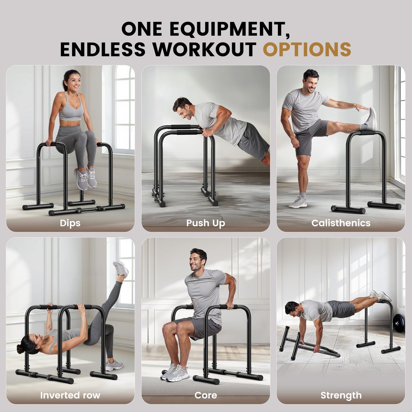 Sportsroyals Adjustable Dip Bar Station, Heavy Duty Parallette & Parallel Bars, 400LBS Stable Dip Stands for Home Gym, Calisthenics & Upper Body Workout Equipment