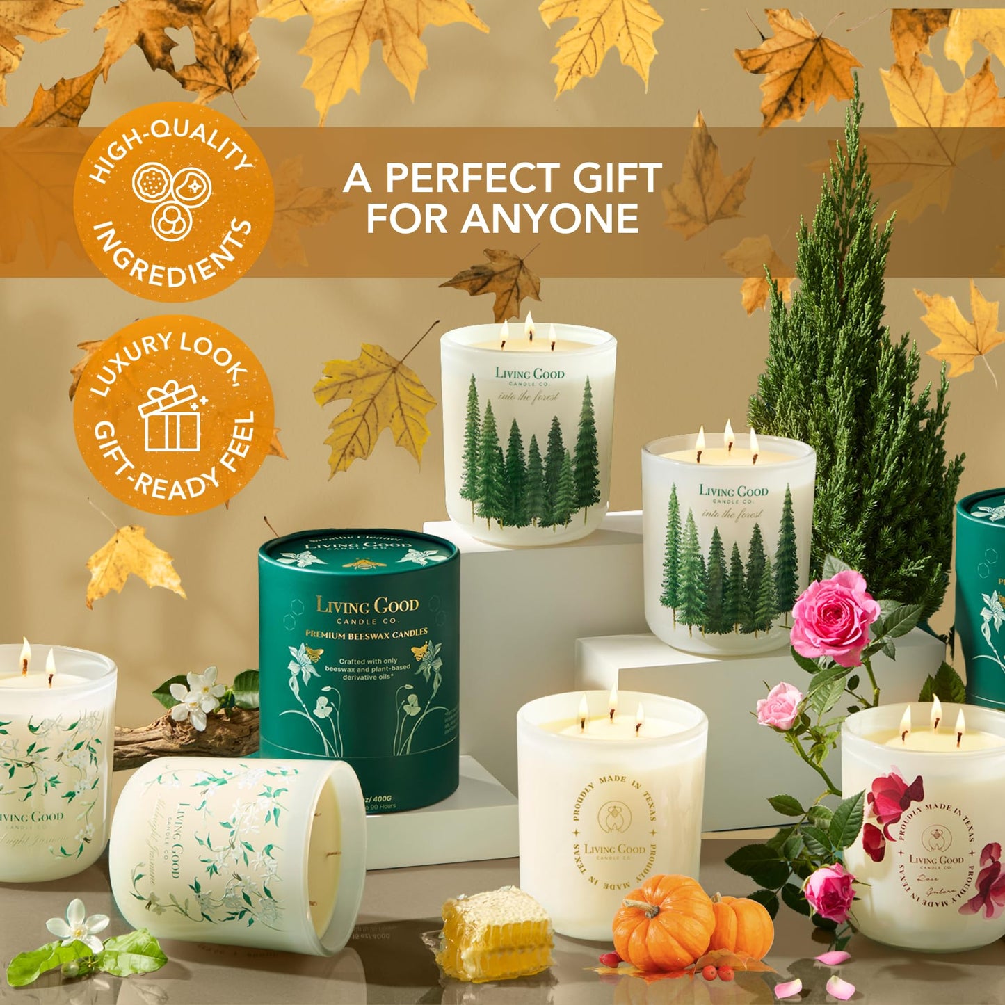 Toasty Pumpkin Brulee - Sweet Pumpkin & Vanilla with Earthy Nutmeg & Cardamom - Perfect Cozy for Fall - Pure Beeswax Candles - 90+ Hours Long Burning - Non-Toxic for Autumn Home Decor - 15 OZ
