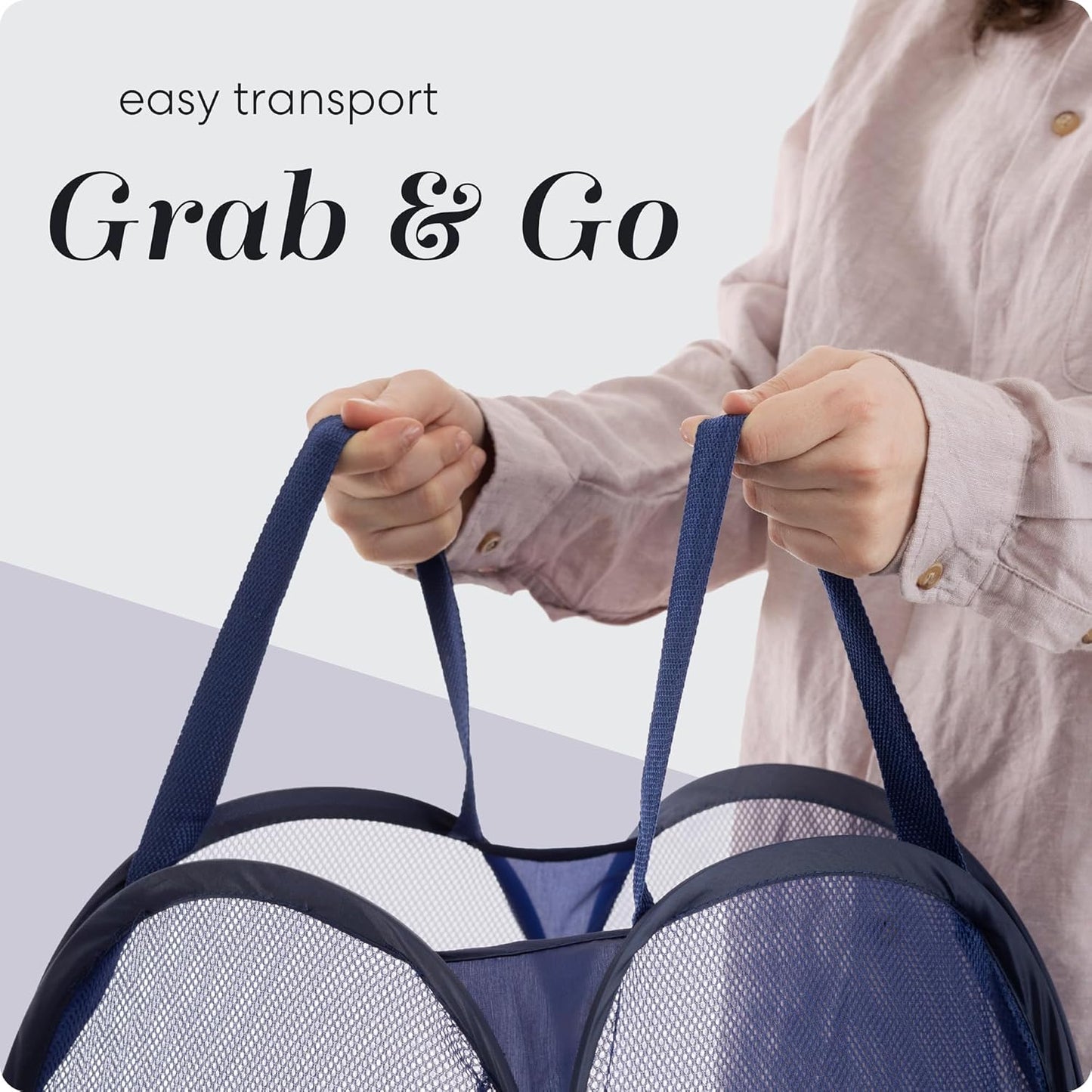 Handy Laundry Collapsible Mesh Pop Up Hamper - Wide Opening with Side Pocket, Breathable, Sturdy, Foldable,