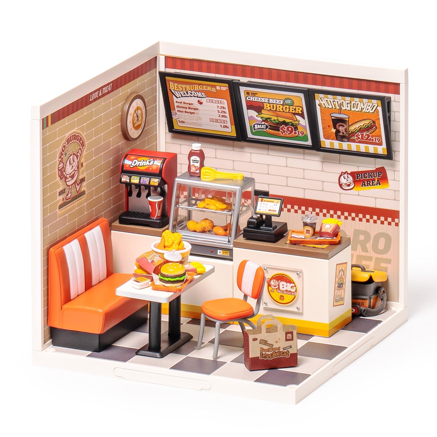 ROBOTIME Miniature House Kit DIY Plastic House Building Toy Set with LED Tiny Store Making Kit Model Craft Hobby Unique Gift (Yum Yum Burgers)