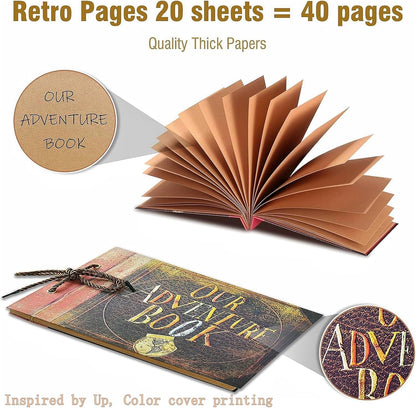 Adventure Book Scrapbook DIY Handmade Retro Style Travel Souvenir, 11.92 x 7.62" Embossed Lettering Scrapbook Inspired by 'Up', Memory Book For Anniversary Wedding,Travelling
