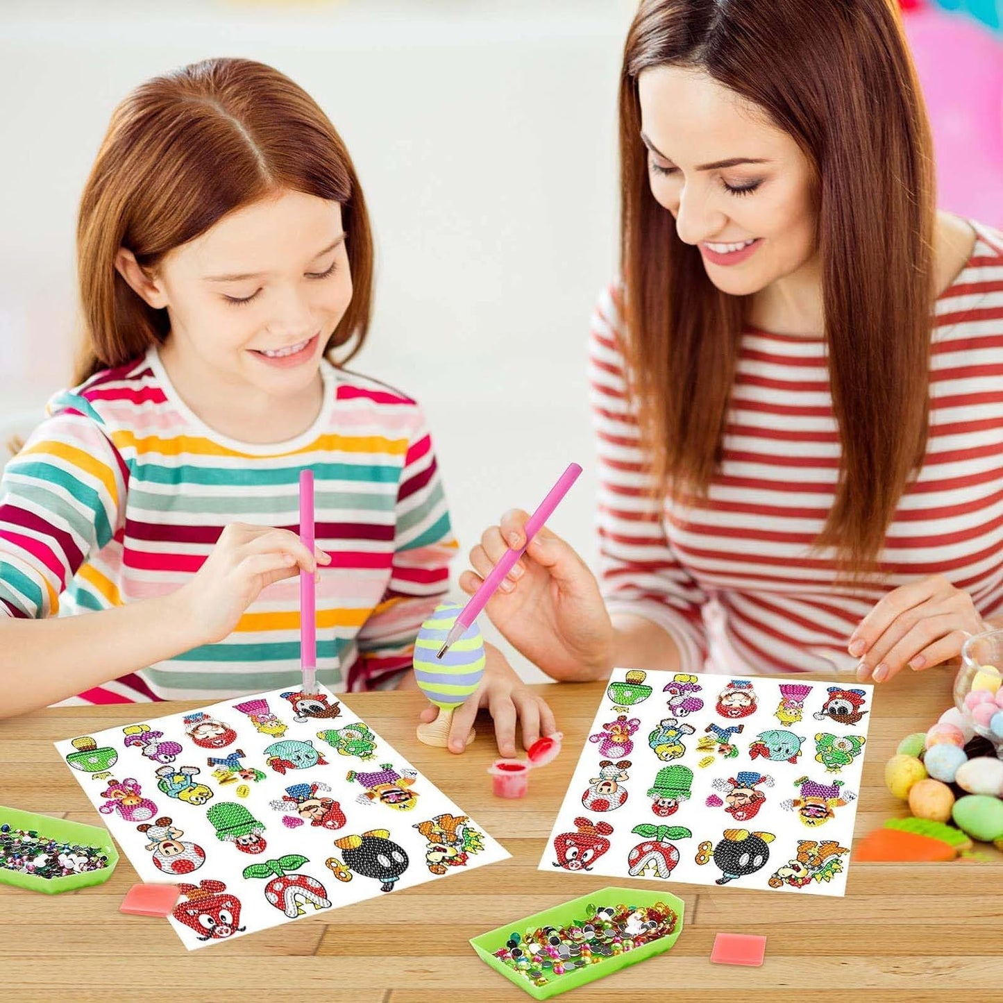 PICNICFUN Diamond Kits Stickers for Kids,24 PCS 5D DIY Cute Cartoon Characters and Animals Handmade Digital Paint Rhinestone Mosaic Sticker Making for Kids,Children Art Craft