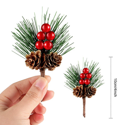 WILLBOND 24 Pieces Christmas Floral Picks, Artificial Pine Picks Christmas Pine Needles Branches with Berry Pinecones Fake Berries for Flower Arrangements Wreaths Xmas Tree Decoration(Red)