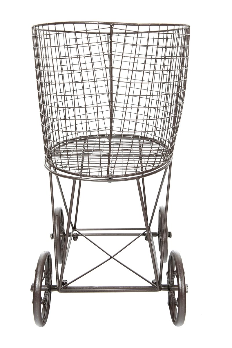 Creative Co-Op Vintage Reproduction Metal Laundry Basket on Wheels, Rust