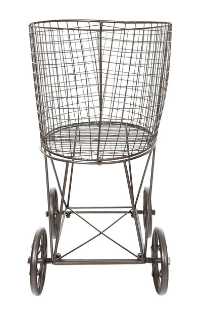 Creative Co-Op Vintage Reproduction Metal Laundry Basket on Wheels, Rust
