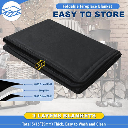 Magnetic Fireplace Cover, Fireplace Draft Stopper with 12 Pieces Strong Magnets, Fireplace Blanket for Heat Loss, Air Blocker for Winter and Summer, 36"x24", Black