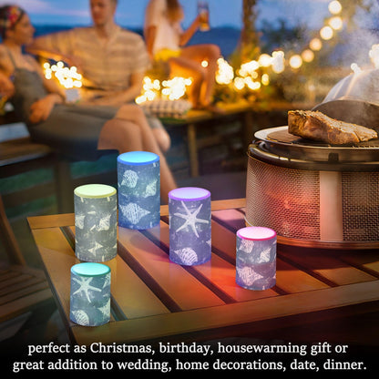 ALAZA Flickering Flameless Candles Navy Seashore Nautical Coastal Battery Operated Candles with Remote Timer LED Pillar Votive Candles Set of 2 for Holiday Decor
