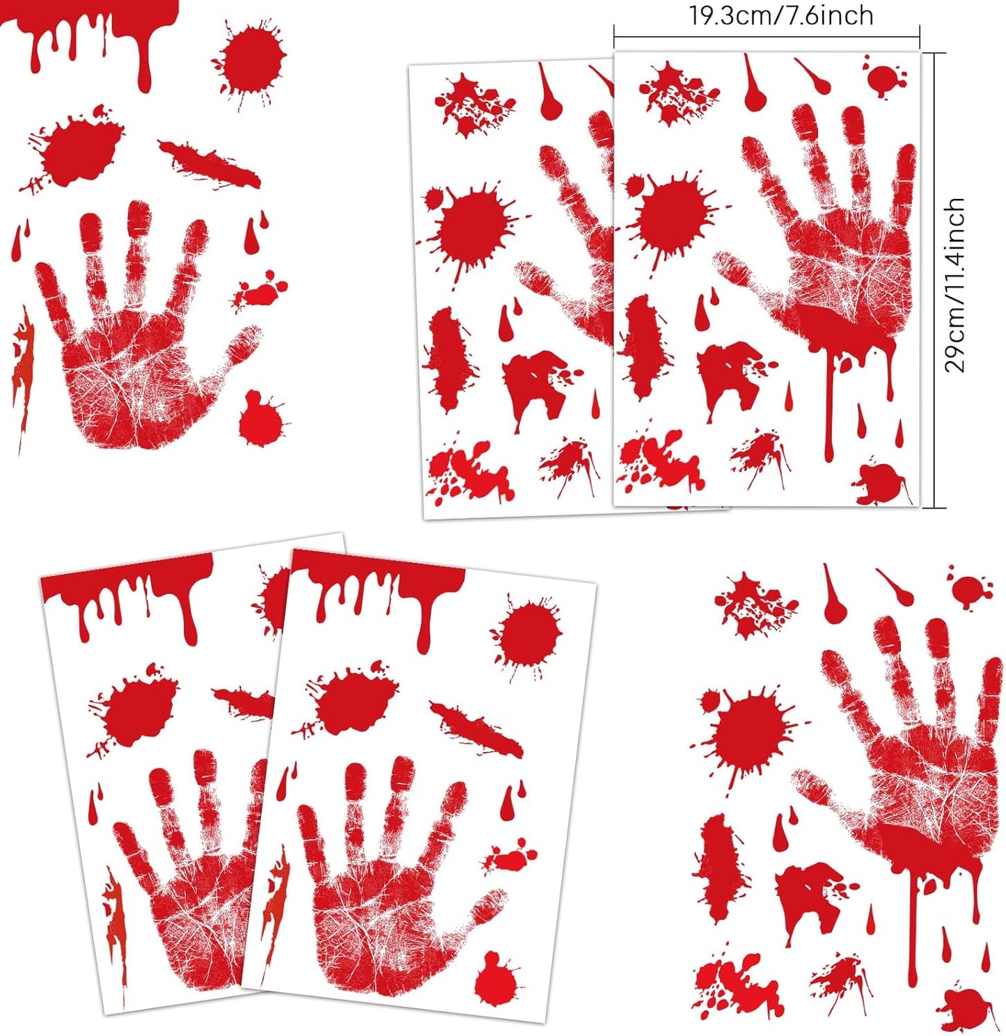KUUQA 4 Pcs Bloody Handprint Clings - Horror PVC Stickers Decals for Halloween Decorations