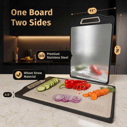 Matiks 316 Stainless Steel Cutting Board Set Double Sided, Dishwasher Safe - 11th Wedding Anniversary Steel Gift - Housewarming Gifts New Home Kitchen - First Home Cooking Gift for Men, Women, Couples