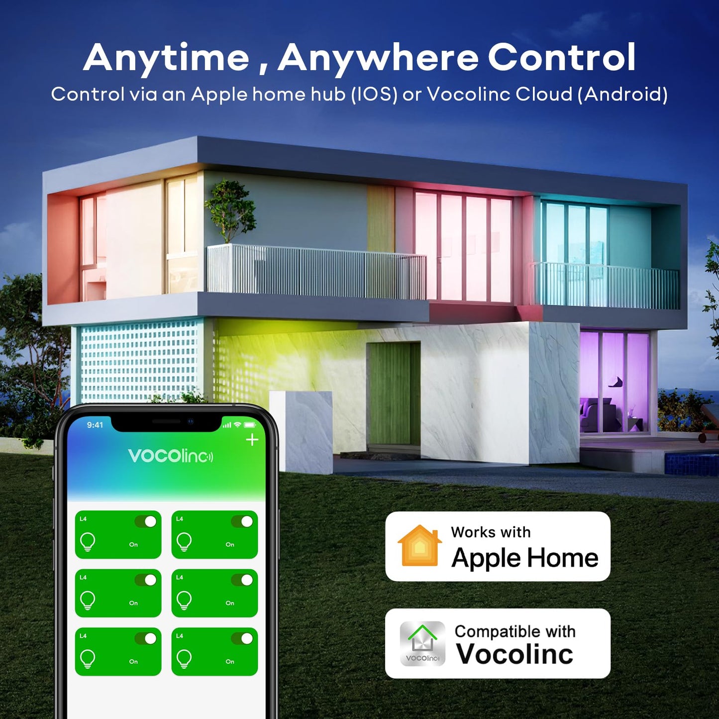 VOCOlinc Smart Light Bulb Works with Apple Homekit, Alexa, Google Home, Dimmable WiFi Smart Bulbs, 850 Lumens, E26 LED Smart Bulb 60 Watt Equivalent, A21, 2200K-7000K RGBW, 9.5W, 1 Pack